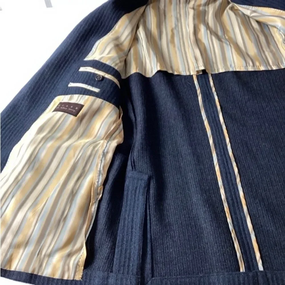 Kroon Sports Coat Jacket Men’s Color Blue Size 40R Black Stripes Three button - Picture 11 of 12